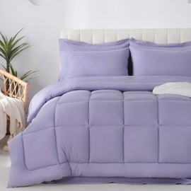 DOWNCOOL Queen Comforter Set, 7Pcs Bedding Sets Queen Purple, All Season Down Alternative Bed in a Bag Queen with Comforter, Flat Sheet, Fitted Sheet, 2 Pillow Shams & 2 Pillowcases