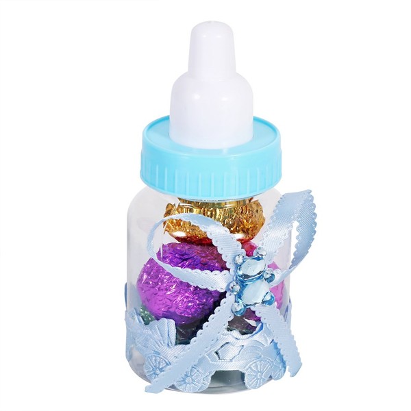 Pack of 50 Baby Bottles Shower Favor Mini Plastic Candy Bottle Candy Chocolate Bottles Box for Baby Shower (Blue)