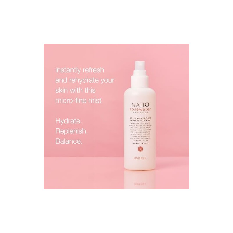 Rosewater Drench Mineral Face Mist by Natio for Women -