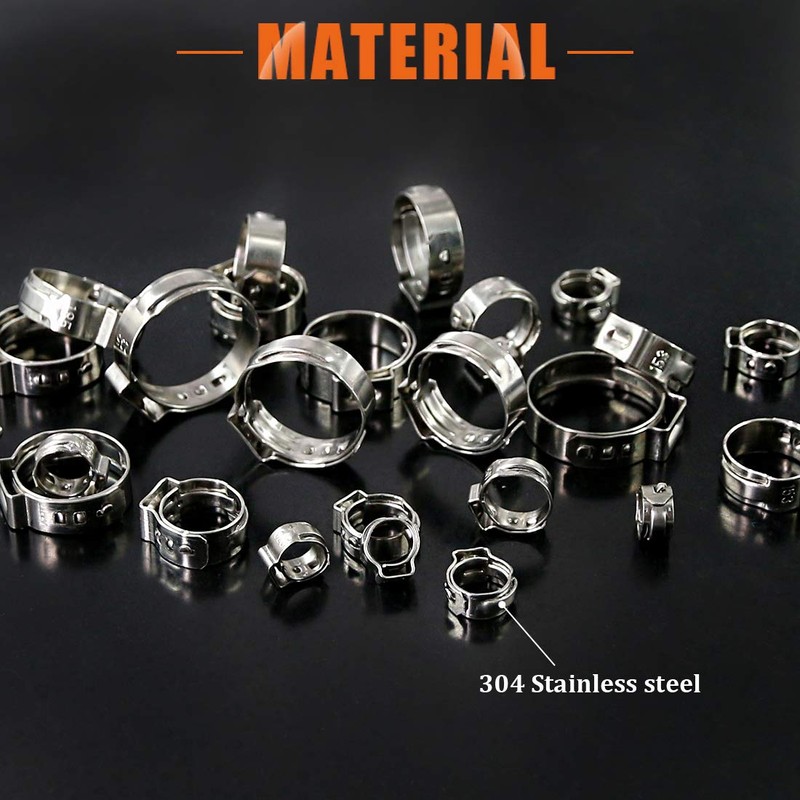 Rustark 120Pcs 6-23.5mm 304 Stainless Steel Single Ear Stepless Hose