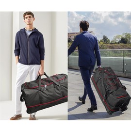 Bagenerous 110L/140L Expandable Soft-Sided Foldable Duffle Bag with 2 Rubber Wheels,Packable 32” Rolling Carry-On with Multi-Pockets & Compartments,Black Red