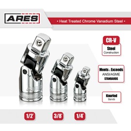 ARES 71270 - 10-Piece Socket Accessory Set - Premium Chrome Vanadium Steel with Mirror Finish - Includes Socket Adapters, Extensions and Universal Joints