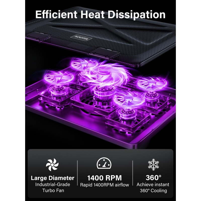 Kootek Laptop Cooling Pad, Laptop Cooler with 5 Quiet Fans