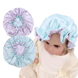 Gebelle Baby Silk Satin Bonnet Hair Care Cap Hat for Infant Toddler Kids Adjustable Reversible Sleep Caps Hair Wrap Bonnets (Adult,Aqua/Lilac)