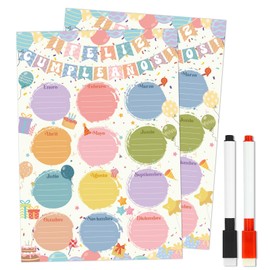 Aposwow Spanish Birthday Chart for Classroom - 2 Pcs Happy Birthday Chart Posters with Pens, Spanish Colorful Reusable Calendar Bulletin Board Decorations, School Chalkboard Wall Decor Supplies
