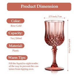 XUWAIDSGN 7oz Plastic Vintage Rose Gold Drinking Glasses Pink Wine Glasses Unbreakable Wedding Glassware Crystal Water Goblets Reusable Drinkware Vintage Champagne Flutes (16, Rose Gold)