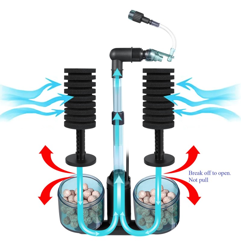 QANVEE Aquarium Sponge Filter Bubbler with Ultra Quiet Water Pump