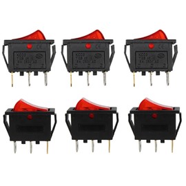 AUXBC 6Pcs Red Light Illuminated Rocker Switch, SPST On-Off Toggle Switch 3 Pin Snap-in, AC 250V 16A KCD3, Use for Car Boat Household Appliances Industrial Equipment