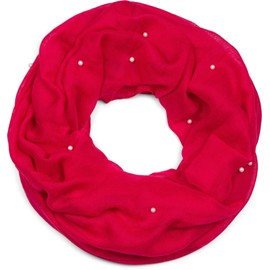 styleBREAKER 01016168 Women's Loop Scarf with Pearl Appliqué, Plain Colours, Lightweight Tube Scarf Plain, red