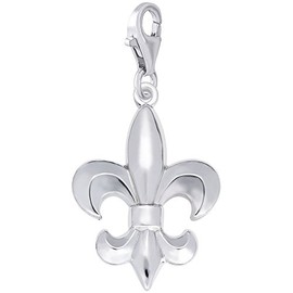 Sterling Silver Fleur De Lis Charm with Lobster Claw Clasp, Charms for Bracelets and Necklaces