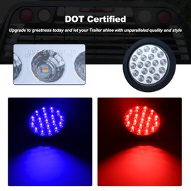 XtraGlow 4 inch Round Dual Revolution LED Tail Lights Red Stop Turn Tail Lights and Blue as Auxiliary Color for Truck Trailer RV Jeep with Rubber Grommet and 3 Prong Wire Pigtails IP67 Waterproof
