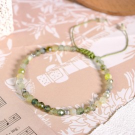Unbranded 3mm Prehnite Bracelet Green Gemstone Bead Minimalist Adjustable Bracelet Gift