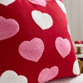 Valentines Day Pillow Covers 20 x 20 Inch Set of 2 Embroidery Heart Pattern Valentine Wedding Decorative Throw Pillow Cover Couch Bedroom Outdoor Indoor Sofa Valentines Decor Red Pink