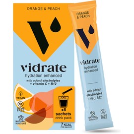 Electrolytes Powder - Hydration Sachets Packed with Vitamins - Zero Sugar Rehydration Sachet, No Artificial Sweeteners & Preservatives by ViDrate - Orange & Peach Small Pack, 8 Electrolytes Sachets