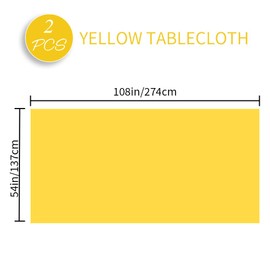 Table Cloth Rectangle Table 2 Pack Yellow Table Cloth Plastic Table Cloth Disposable Table Cloths for Parties Yellow Tablecloth Plastic Disposable Tablecloths Plastic Table Cover, 54 x 108 Inch