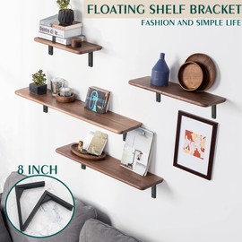 Mooche 2PCS Heavy Duty Shelf Brackets 8 inch, Black Wall Brackets for Shelves, Stainless Steel Triangle Shelf Support with Screws for Living Room Bedroom Garage