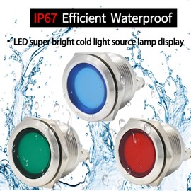 ZGSZJHF - Luz indicadora LED de 110 V, 22 mm, 7/8 pulgadas, impermeable, IP67, metal, acero inoxidable, 304, 110 V, AC/DC LED, iluminación de panel grande para coche, camión, barco, 2 unidades