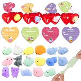 Joiedomi 28Pcs Mochi squishy toy Toys Prefilled Hearts with Kids Valentines Cards 2025 Valentine Exchange Cards / 28Pcs Kids Valentines Cards With Glitter Mochi Squishy Toys Stress Relief Fidget Toys Springtok - Style: 36Pcs  Glitter Mochi Toys