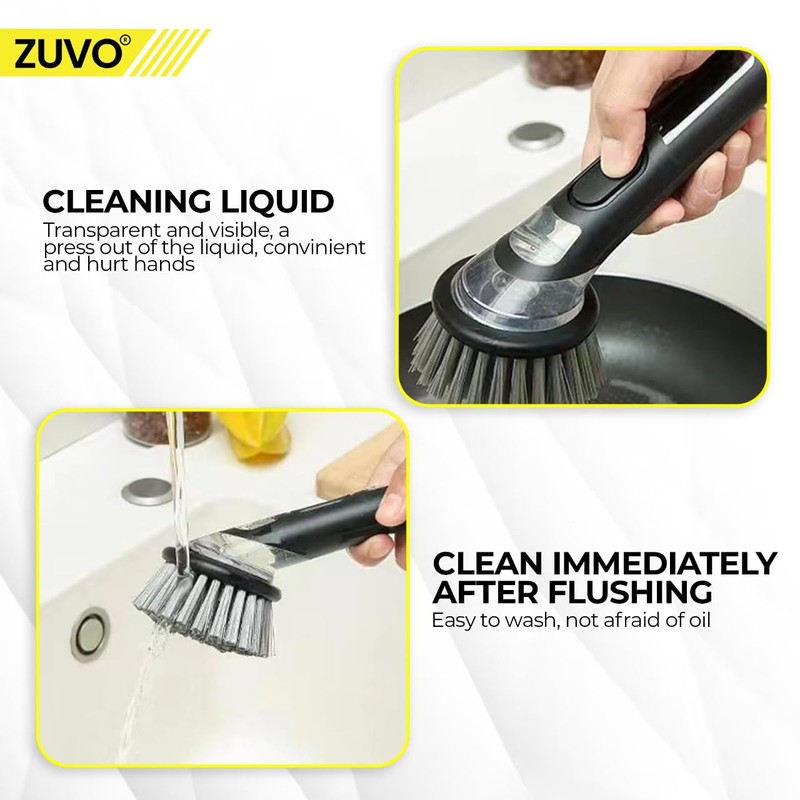 Soap Dispensing Scrubbing Brush with Handle - Efficient Washing Up