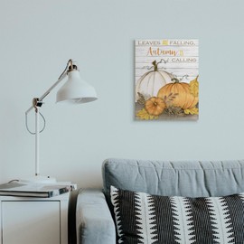 Stupell Industries Leaves Falling Autumn Calling Quote Farm Harvest, Design by Gail Green LDL Canvas Wall Art, 16 x 20, Off-White