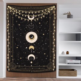 Yugarlibi Moon Phases Tapestry Wall Hanging, Starry Sky Black Tarot Card Tapestry for Bedroom Aesthetic, Mysterious Astrology Tapestries Wall Art, Black 82.7x59.1in (210x150cm)