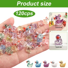 120 PcsMini Ducks, Luminous Mini Resin Ducks, Glitter Mini Plastic Duckss, Glow in The Dark Duckss, Tiny Little Small Duck Bulk, Miniature Resin Animals for Dollhouse Aquarium Landscape Garden Decor