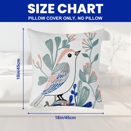 Dszemie Birds Embroidered Cushion Covers 45 X 45 cm, Soft Throw Pillow Cover With Invisible Zipper For Couch Bedroom, Living Room Decorative Cushions Pillow Cases For Sofa Bed Birthday Party Favour