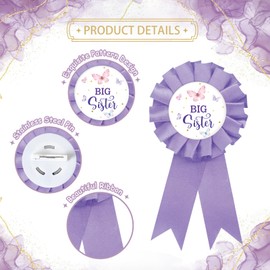 Butterfly Big Sister Tinplate Badge Pin, Pink Butterfly Sister to Be Pin, Happy Birthday Button for Girl, Purple Rosette Birthday Girl Award Ribbon, Little Butterfly Baby Shower Party Favors