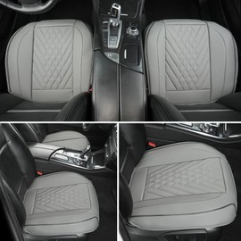 GIANT PANDA 2pcs Front Car Seat Covers Bottom Seat Covers, PU Leather Driver Car Seat Protectors Fits 95% of Vehicles, Wrapping Around The Bottom (Grey)