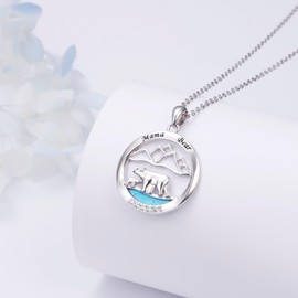 DAOCHONG Mama Bear Necklace 1 Cub Sterling Silver 925 Mama Bear Circle Pendant Necklace for Women Family Jewelry
