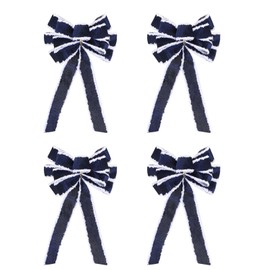PATIKIL Large Wreath Bow 20"x11",4 Pcs Christmas Tree Top Bow Snowflake Patterned Ribbon Wedding Birthday Festival Party Home Front Door Decoration, Dark Blue