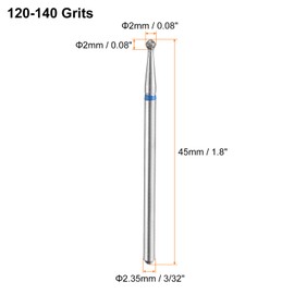 sourcing map 5pcs 120-140 Grits Diamond Grinding Bit 2mm Ball Head 2.35mm Shank 2mm Length Stone Sanding Drill Bits Rotary Tool for Ceramic Glass Nails Grinding Polishing