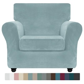 ZNSAYOTX Luxury Velvet Chair Slipcovers with Arms 2 Piece Stretch Chair Covers for Living Room Thick Soft Armchair Slipcover Anti Slip Pet Friendly Furniture Protector (Stone Blue),30"-47"(1 Cushion)