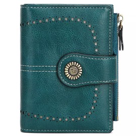 Unbranded Ladies Vintage Genuine Leather Trifold Wallet RFID Blocking Purse Womens Handbag - Blue