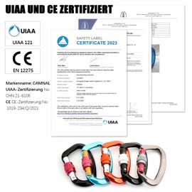 CAMNAL -Carabiner, UIAA Certified Climbing Carabiner [25KN] High Performance Carabiner with Screw Cap for Climbing, Working in the Air, Parachuting, Hammock Construction