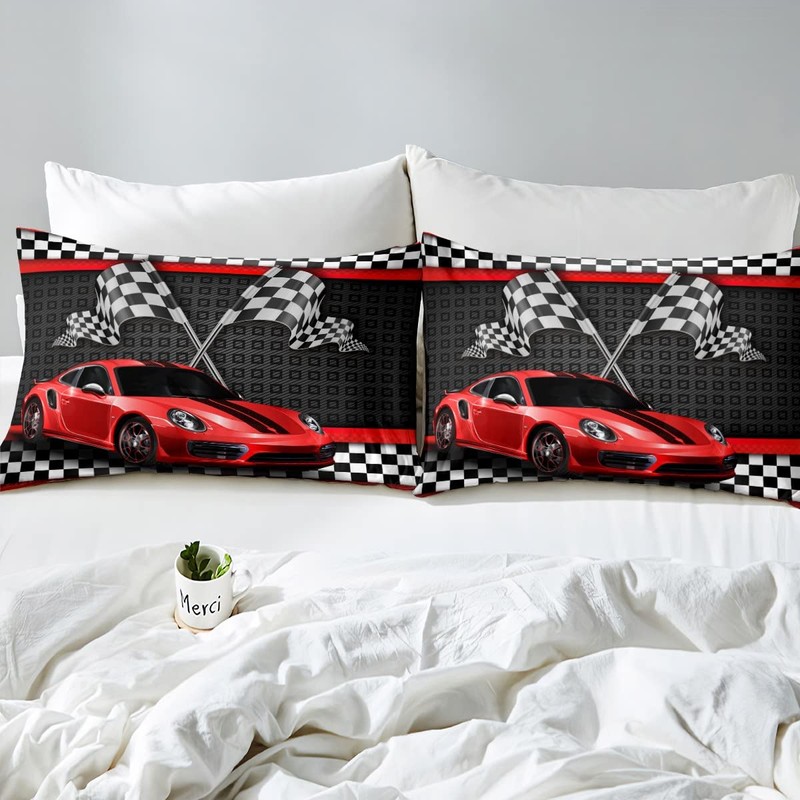 Racing Car Fitted Sheet Single Size, Red Sports Car Bed