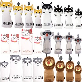 Golf Headcover Driver 1pc Wood FW 2pcs Utility UT Waterproof with Conversion Doug Set of 4 Akita Inu (Akita Inu Black)