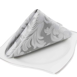 EHouseHome Damask Jacquard Cloth Napkins Waterproof Spillproof Polyester Fabric Napkins Silver Grey, Set of 12, 17 x 17 Inch