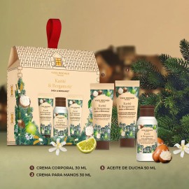 YVES ROCHER - Kit de Cuidado Corporal Hidratante Karite y Bergamota, Colección de Navidad Ideal para Regalar, Ritual con Crema de Manos 30 ml, Aceite de Baño 50 ml y Leche Corporal 30 ml, tamaño de v