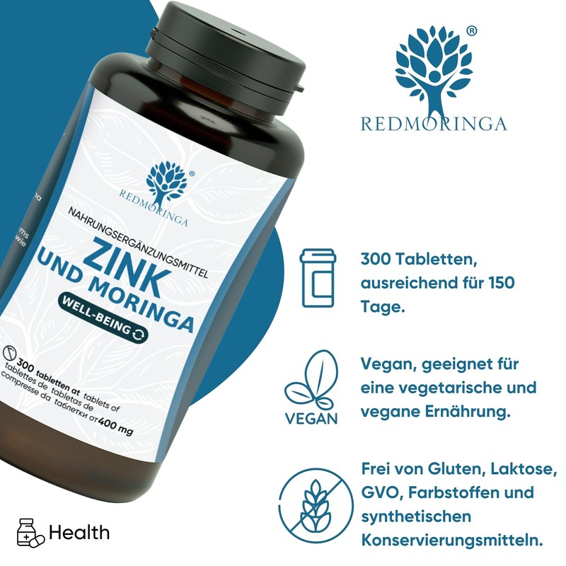RedMoringa® Zinc Tablets 15 mg - 300 Vegan Tablets -