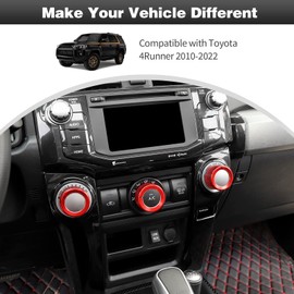 CheroCar Air Conditioner Button Trim Cover Aluminum Alloy Knob Cover Compatible with Toyota 4Runner 2010-2022, Red…
