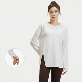 New Women's Loose-Fit Slit Long-Sleeve Yoga & Workout Top for Running and Training Top Light Pink/XL 2ea