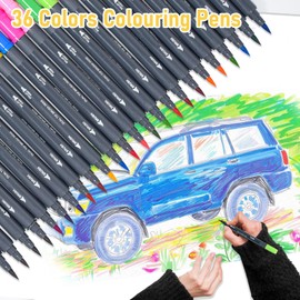 Elezeal Dual Tip Brush Pens Set - 36 Colors Colouring Pens Felt Tip Pens Art Markers for Adults Colouring, Watercolour Brush Pens Set for Colouring Book Journal Drawing Lettering Sketching