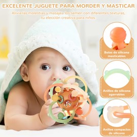 Sonajero Masticar Juguetes, Goma Dental Montessori Juguetes,Juguetes Sensoriales Y Estimulacion Temprana, Juguetes Educativos Para Niños Que Estimulan La Mente Y Las Manos De Los Más Pequeños (Blanco-2)
