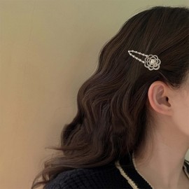 Inilbran Vintage Crystal Pearl Hair Pin Clip Gold Flower Pearl Hair Clip French Rhinestone Hair Clips Bling CZ Pearl Hair Pin Decorative Pearl Bridal Hair Accessories for Women and Girls