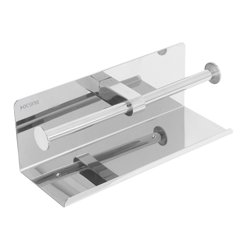 Stainless Steel Toilet Paper Holder with Shelf Self Adhesive Punch