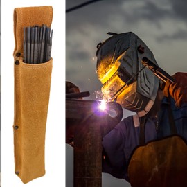 Welding Rod Holder, Yellow Welding Rod Holder Bag Thickened Cowhide AntiScald Waist Bag for Welding Rod Storage, Toolkit, Arc Welding Rods