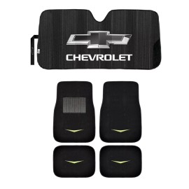 Plasticolor NEW Chevy Black Logo Wide V Arrow 4pc Carpet Car Truck Floor Mat & Auto Sunshade