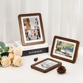 Dreamland 8x10 Round Corner Picture Frame, Solid Oak Photo Frame With Mat For 5x7, Plexiglass Framing Includes Hanging Hardware For Vertical Or Horizontal Wall Frame, Walnut, 1 Pack