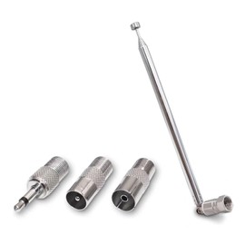 FM Radio Antenna Telescopic 7 Section Rod Antenna with 3 Conversion Connectors Indoor High Sensitivity Portable Easy Installation Plug and Play Durable